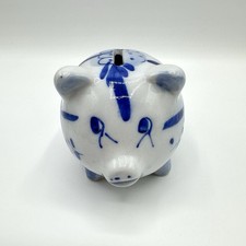 Sparschwein Porzellan Handbemalt Blüten Blumen Blau