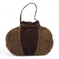 Vintage Damen Handtasche Pelzmuff Muff Handwärmer * Wildleder & echtes Fell