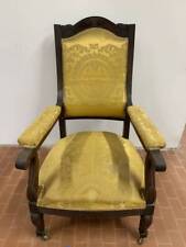 Antike Sessel IN Walnuss Old-Time XIX Jahrhundert Mit Rollen Stoff Gelb Gold