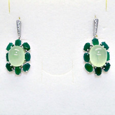 Cabochon Prehnit Grüner Achat CZ Ohrringe 925 Silber 585 Weißgold vergoldet