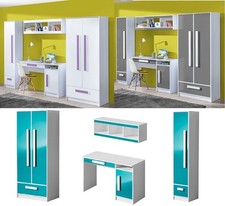 Jugendzimmer Kinderzimmer GEROME komplett Set A hochglanz weiß grau rosa türkis