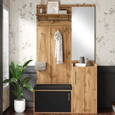 Garderoben-Set mit Spiegel Schuhbank Schuhschrank & Kleiderstange Flurgarderobe