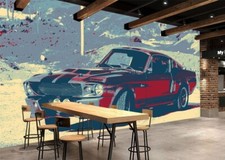 3D Retro Rot Auto Q7389 Tapete