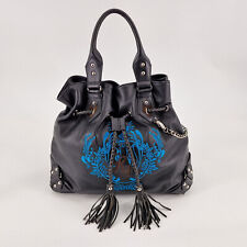 Karen Ly Beuteltasche, Leder, Stickerei, schwarz & blau, Kordelzug  UVP: 980.- €