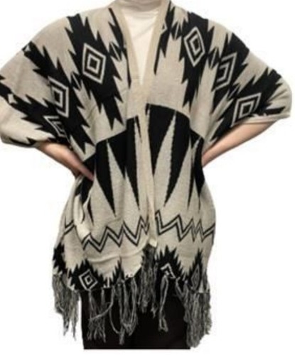 Poncho schwarz beige - poncho,, schwarz,