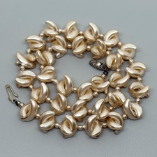 Kunstperlen Kette - 835er Silber Verschluss - Cashew Cremefarben Vintage - 44cm