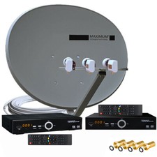 Maximum E-85 Spiegel Satanlage 2x HD Sat Receiver 4-Teilenehmer SAT Anlage Quad