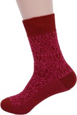 Warme Wollsocken im Norweger-Stil 100% Schurwolle kbt Hirsch Natur Himbeer/Mohn