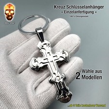 Kreuz Schlüsselanhänger Edelstahl glänzend - Anhänger Herren Christophorus Biker
