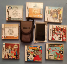 Nintendo DS Lite Schwarz Hochglanz - 8 Spiele - Tasche  -  UK Ladegerät - Defekt