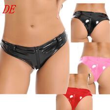 Damen Metallic String Tanga Zipper Bikinihose Low Rise Unterwäsche Glänzend Slip