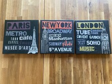 Leinwandbilder 3x: New York, London, Paris. 