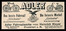 Alte Werbung Reklame 1898 ADLER  Fahrräder Fahrrad Heinrich Klever Frankfurt