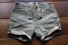 Seltene alte wenig getragene kurze beige Sämisch-Rind-Lederhose, eine H 56 !