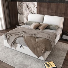 Polsterbett 180x200 cm Bettgestell mit Bettkasten und Lattenrost, Samtbezug Weiß