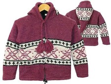 Kinder Strickjacke Lila,Gr.98/104,100% Schafwolle Fleece-Futter,XXL Kapuze Nepal