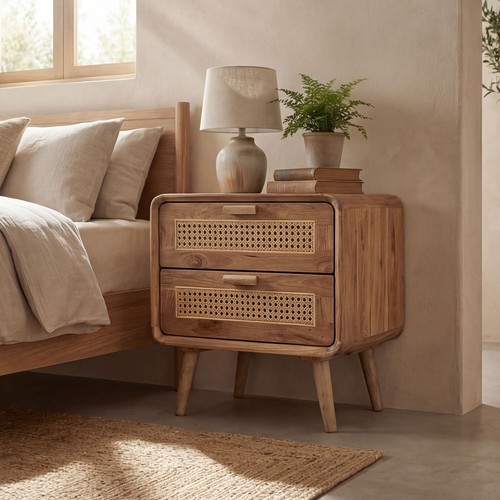 Nachttisch teakholz rattan - nachttisch,