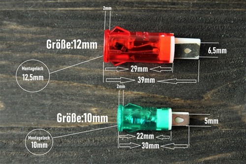 10mm 12mm neon signallampe - 10mm/12mm,