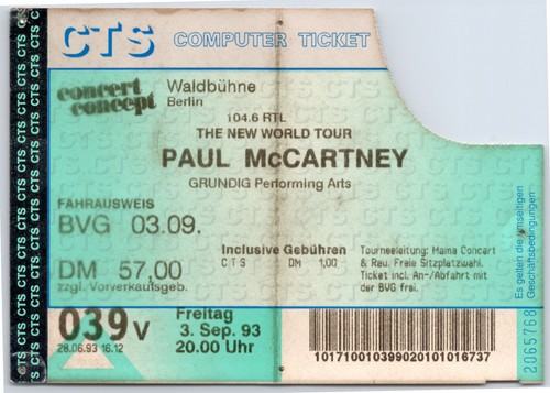 Paul mccartney ticket 1993 - paul,