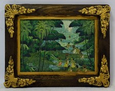 Altes Gemälde, Akt, ‚Leben im Herzen des Dschungels‘, Öl, signiert, 30 x 24 cm