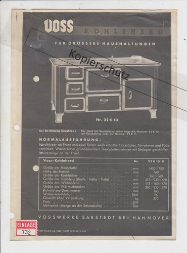 Werbeblatt voss kohleherd - werbeblatt,