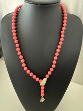 Muschelkernperlen Collier Y Kette Farbe Koralle 8mm 63 cm Stern + Blatt
