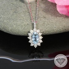 Wert 590 € Brillant Aquamarin Anhänger & Kette 900 Platin