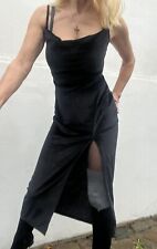Tolles sexy midi Panne Samt Kleid GrS/M 36-38 schwarz 100% PE NEU Spagettiträger
