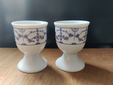 2 Eierbecher, Strohmuster, Indisch Blau, Porzellan, sehr guter Zustand
