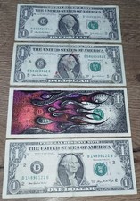 US Dollar Banknoten - Coloriert - 4 x 1 Dollar - $$$ -