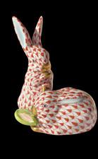 Herend Porzellan Figur Ungarn Fishnet  Hase/ Kaninchenpaar  ca. 8,7 cm mit Mais