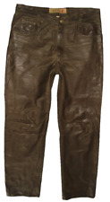 SPECKIGE " WALLABY " Herren- LEDERJEANS / Nubuk- Lederhose in oliv W34"/ L32"