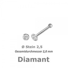 Diamant 750 Weißgold  Nasenpiercing, Nasenstecker  Kugelstift 2,8 mm NEU