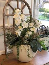 50cm hoch 45cm breit Orchidee Gesteck real Touch Seidenblumen weiß Orchidee