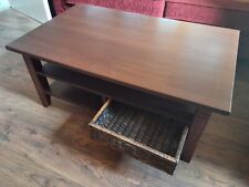 Couchtisch, Kolonialstil, dunkelbraun, teilmassiv, 1 Rattanschublade, 110x68x48