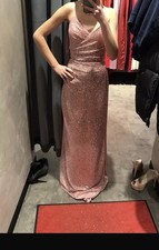 Rosé Glitzer-Abendkleid XXS