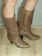 sexy beige braune Damen Leder Stiefel, 80er, Gr.40 (Gr7), echtes weiches Leder