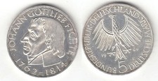 BRD  Gedenkmünze  5 DM 1964 J Johann Gottlieb Fichte   vz-stglz