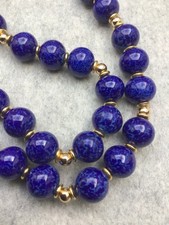 Blaue Glasperlenkette Kette mit Goldverzierung Gablonzer Glasschmuck  elegant