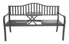 Metall-Gartenbank mit integriertem Klapptisch 3-Sitzer Sitzbank Gartenmöbel Bank