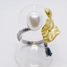 Barockperle London-Blautopas Ring 925 Silber 585 Gelbgold vergoldet 17,5 mm 55