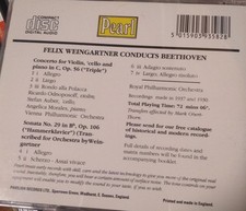 Pearl CD-F.WEINGARTNER CONDUCTS BEETHOVEN Triple Concerto-Hammerklavier Sonate