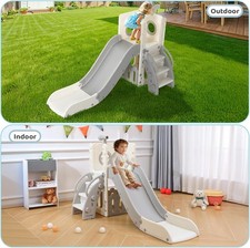 Stabile Kleinkindrutsche mit Basketballkorb, Kunststoff-Kletterrutsche für Kinde