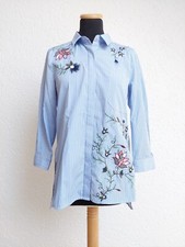 Blau weiß Streifen Blumenstickerei Hemd Bluse von Zara, Gr. M