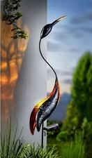 Solarleuchte Solar Gartenstecker Kranich Craquele Kugel Vogel Garten Deko 127cm