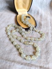 ♥️ Antike Echte Jade Kette Um 1900 Aus China Mit Silber Schliese Seide Geknüpft