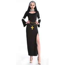 Frauen Sexy Nonne Kostüm Erwachsene 3PCS Set Kleid Kopftuch Kreuz Halloween