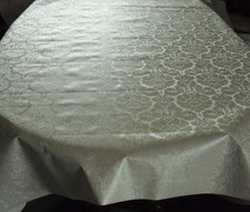 Tischdecke Wachstuch rund 120 cm Cremeweiß geprägt Blüten Neu