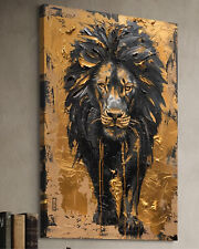 Löwe Leinwand Bild Farbig Wandbild Ölgemälde Look Pop Art Lion Tiere abstrakt