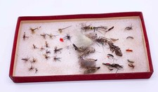 Angelköder Fliegenfischen Alt Antik Fliegen Köder Box Konvolut